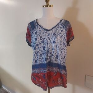 Style & Co. Floral V-Neck Tunic in Blue and Red